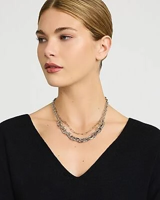 accessory Express Women's Double Layered Silver Chain Necklace Express $23.8