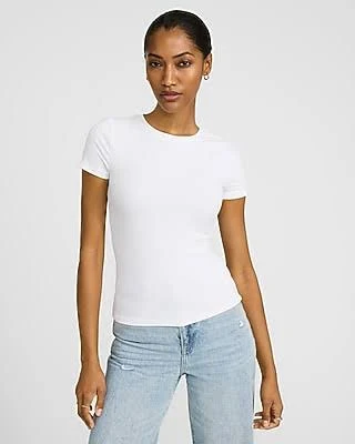 top Express Women's Essential Fitted Ribbed Crew Neck Short Sleeve T-Shirt Express $19.6