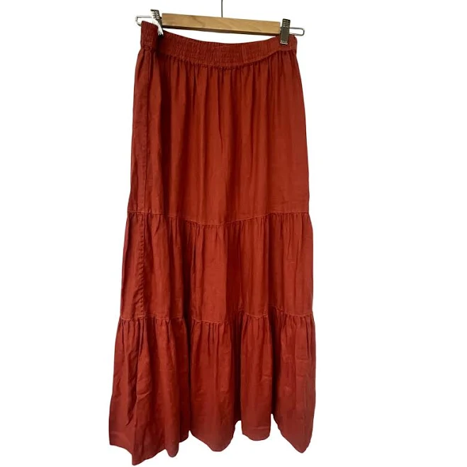 skirt Faherty Skirts | Faherty Nwot Terracotta Orange 100% Linen Tiered Maxi Skirt Women's Medium | Color: Orange | Size: M | Marisakole171's Closet Poshmark $48