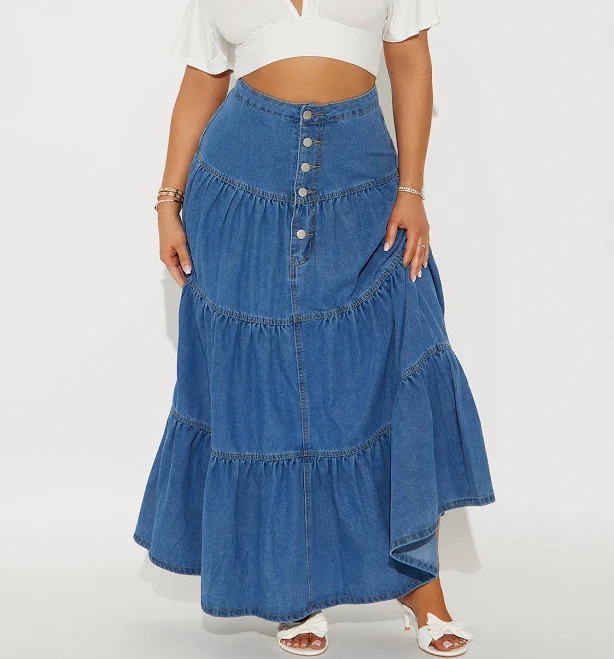 skirt Falda Doreen Tiered Denim Maxi Skirt Fashion Nova $29.99