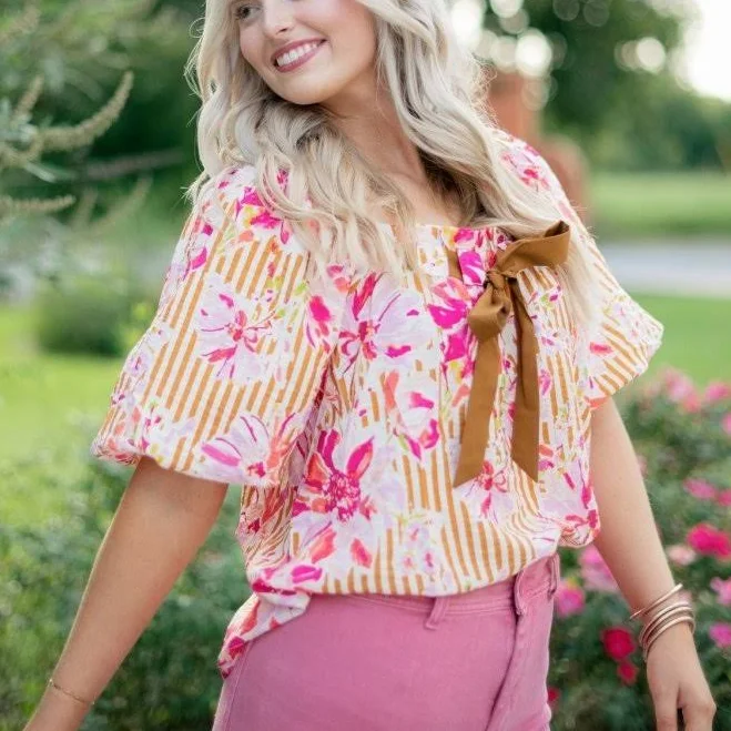 top Floral Print Puff Sleeve Blouse Select Trends Boutique $56