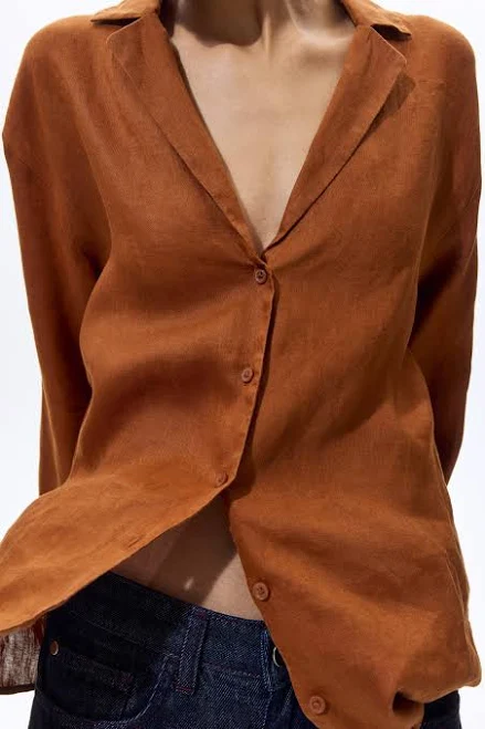 top H&M Ladies Oversized Linen Shirt H&M $49.99