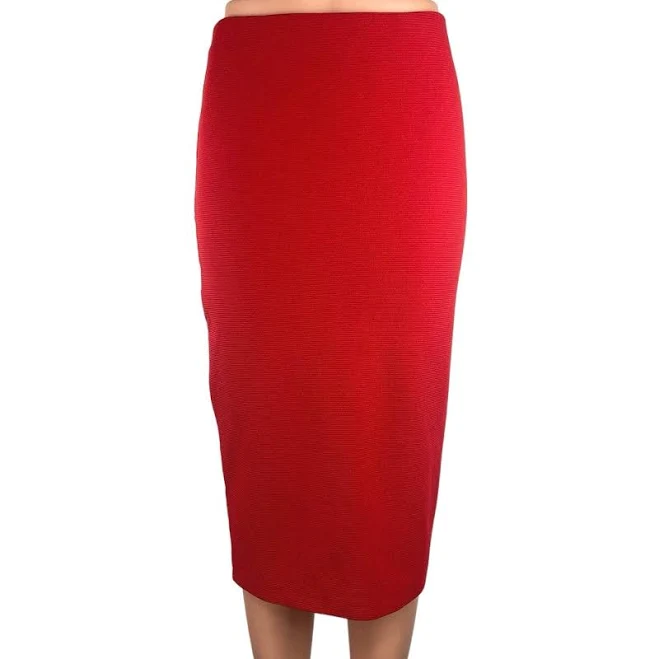 skirt H&M Women's Red High Waisted Back Zipper Knee Length Fitted Pencil Skirt Size S Brie $24.64