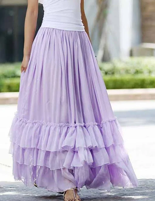 maxi skirt Handmade Tiered Chiffon Maxi Skirt XiaoLizi $99