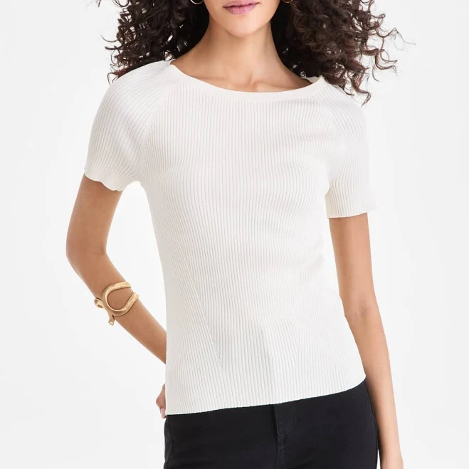 top INC International Concepts Women's Rib Knit Short-Sleeve Sweater Macy's $22.58