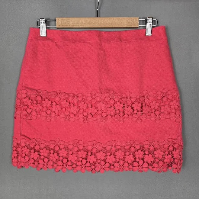 skirt J Crew Scalloped Daisy Floral Crochet Lace Coral Mini Skirt Y2k Boho eBay - gablesandgrace $12.99