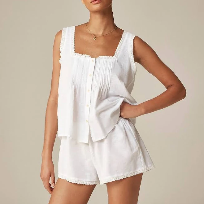 matching set J.Crew Women's Lace-Trim Linen-Cotton Blend Camisole and Pajama Short J.Crew $89.5