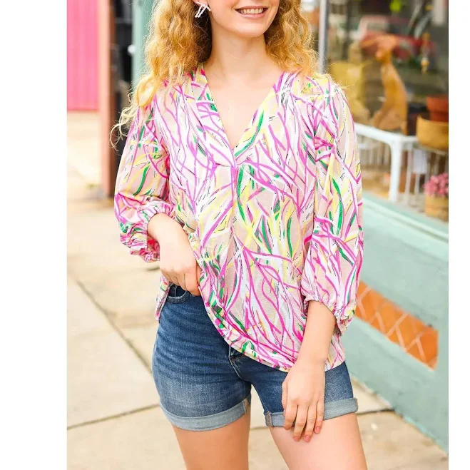 shirt Life's A Party Abstract Print V-Neck Top TikTok Shop $12.99