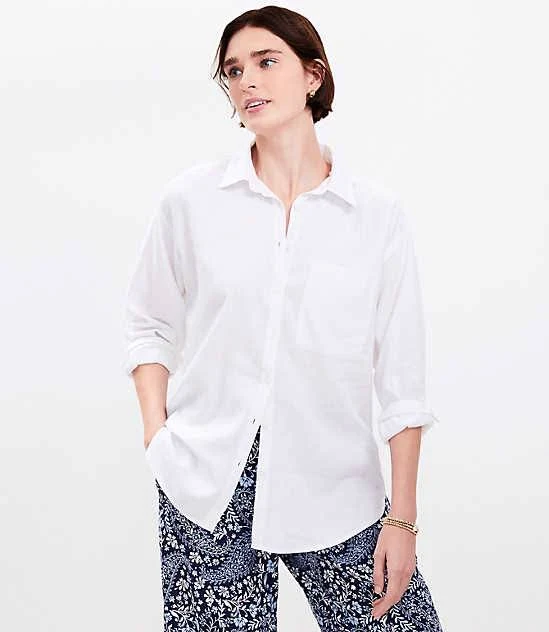 top Loft Women's Oversized Linen Blend Shirt with Pocket LOFT $20.77