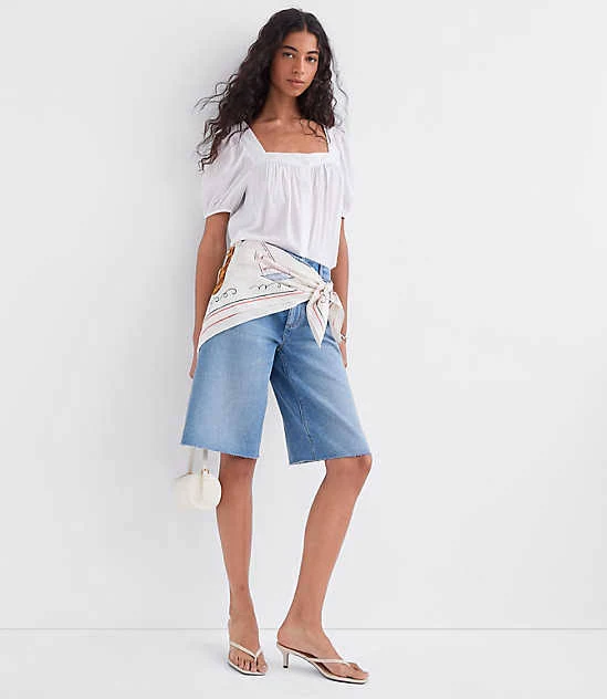 top Loft Women's Petite Puff Sleeve Square Neck Blouse LOFT $27.6