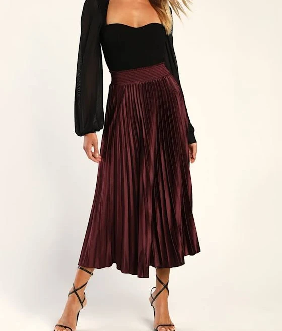 skirt Lulus Sophisticated Vision Satin Pleated Midi Skirt Lulus $49