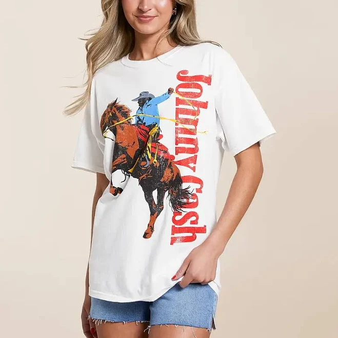 top Merch Traffic Women's Cotton Jonny Cash Oversized Band T-Shirt in Vintage White/White | Size: XS | Buckle Buckle $34.99