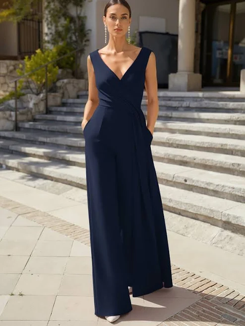 jumpsuit Missacc Evening Dresses Jumpsuit Pantsuit V-Neck Sleeveless Floor-Length Elastic Satin Evening Dresses Missacc $139