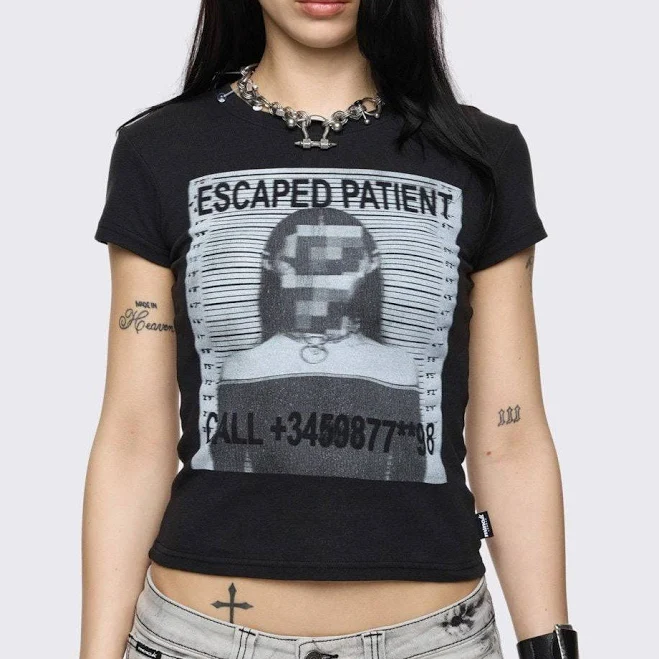 top Mugshot Graphic Print Baby Tee Minga London US $50