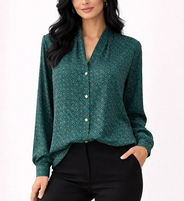top Nine West Green and Black Geometric Blouse XXL eBay $28