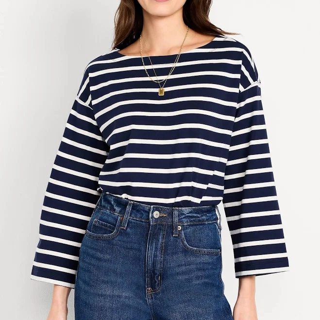 top Old Navy Women's Long-Sleeve Mariner Loose T-Shirt Old Navy $13.49