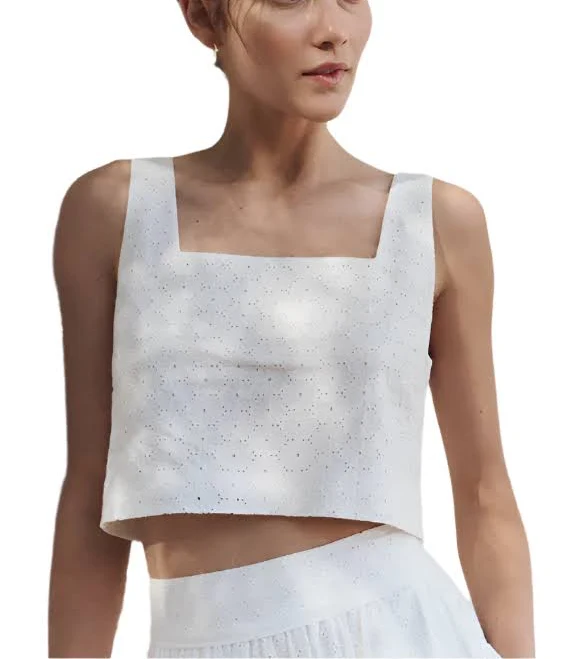 top Paige - Aelita Eyelet Cropped Tank - Crisp White M wearalibi.com $119
