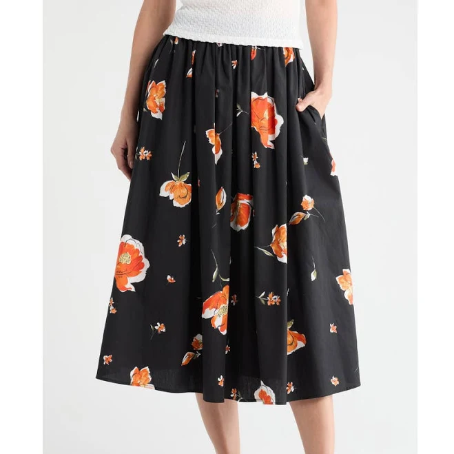 skirt Renee C. Women's Floral Print A-Line Stretch Cotton Midi Skirt Nordstrom Rack $49.97