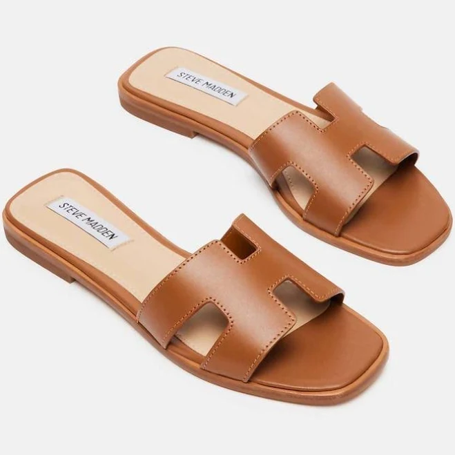 shoes Steve Madden Steve Madden - Women's Hayden Leather Slide Sandal - Tan - 6 BeyondStyle $35.7