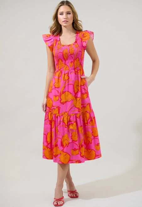 dress Sugarlips Passion Punch Giza Glare Smock Tiered Midi Dress Sugarlips $109