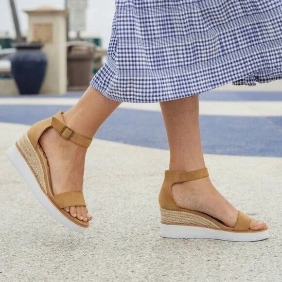 shoes Tan Wedge Ankle Strap Sandal Jute Espadrilles Platform Strappy Women eBay - poshmishmosh $20.96