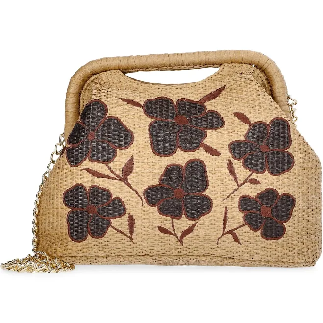 bag Time and Tru Women's Embroidered Straw Clutch Handbag Walmart $17.97