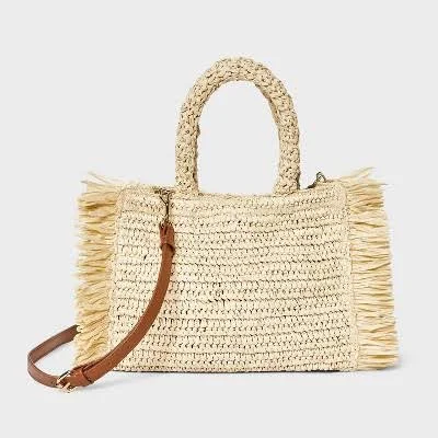 bag Universal Thread Straw Fringe Crossbody Tote Handbag with Detachable Strap Target $22.4