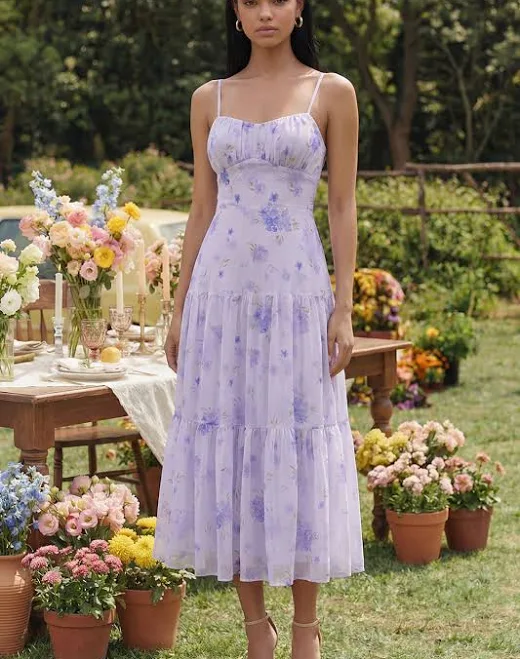 dress Wedtrend Women's Floral Spaghetti Strap A-Line Ruffle Midi Dress Wedtrend $95