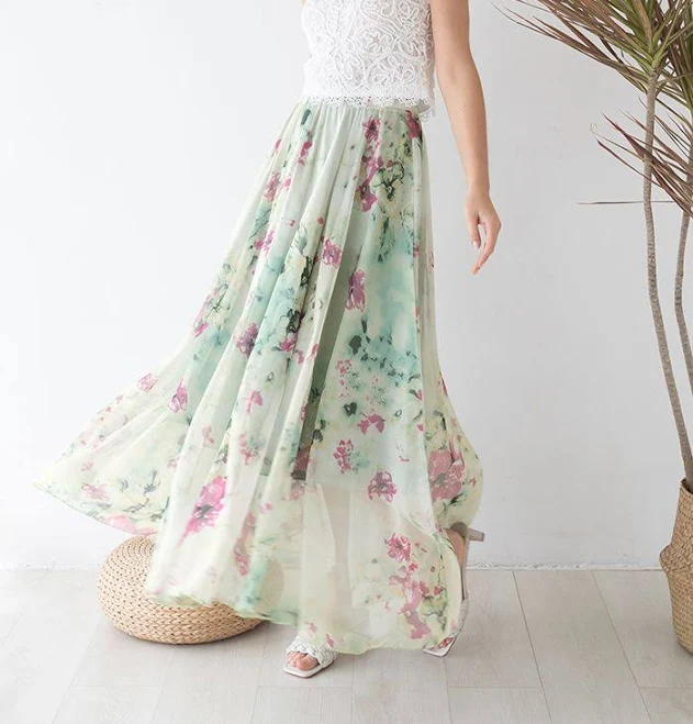 maxi skirt Women Floral Maxi Skirt Beach Chicwish $39.9