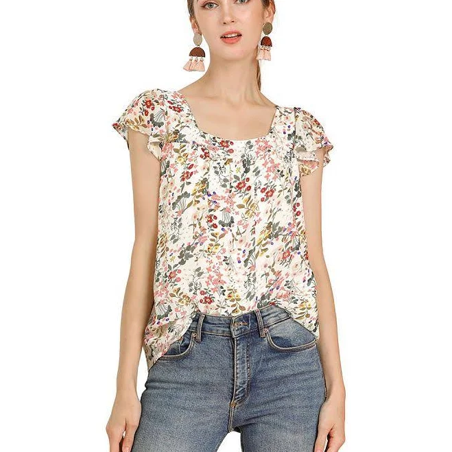 top Women's Chiffon Ruffle Sleeve Vintage Layered Floral Print Blouse Top, Size: Small, White Kohl's $32.99