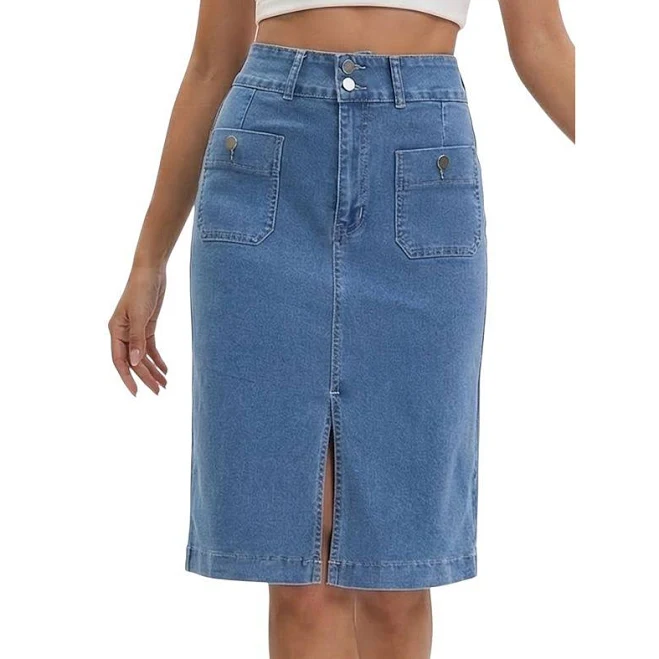 skirt Women's Denim Skirt High Waisted Front Pockets Stretch Below Knee Length Jean Skirts, Size: XL, Blue Kohl's $38.99