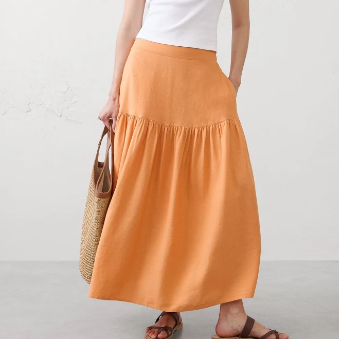 skirt Women's Linen-Blend Tiered Midi Skirt Banana Republic Factory $72