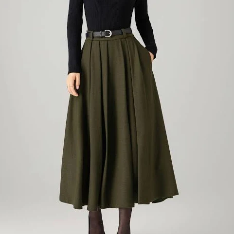 skirt Wool Blend High Waist Pleated Midi Skirt Etsy - Ylistyle $71.1
