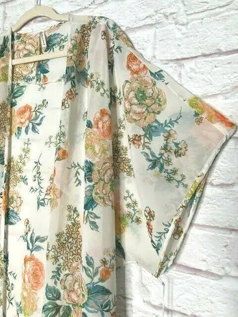 outerwear Xl/1x/2x/3x White Turquoise Blue Floral Chiffon Kimono Jacket Duster eBay - suzybeachco $14.99