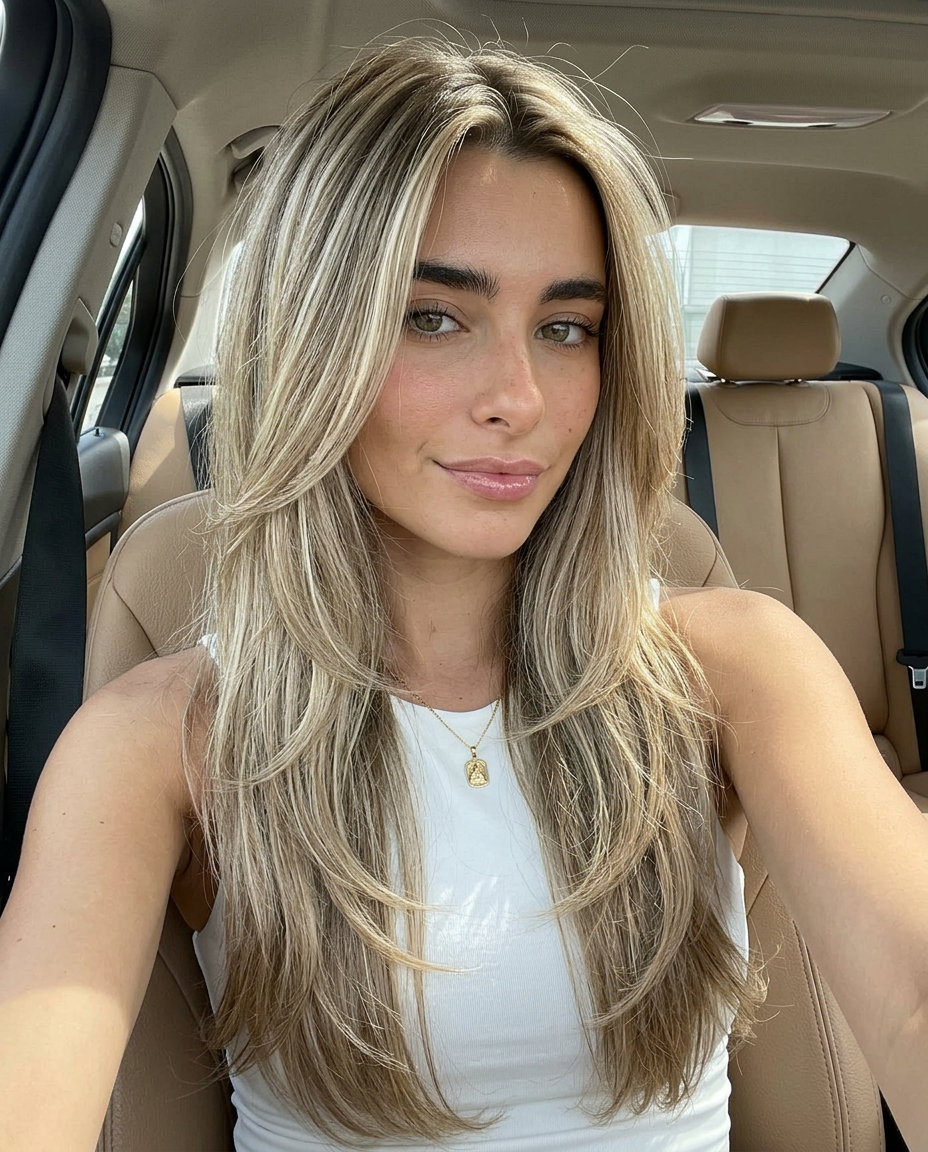 Sandy Ash Blonde Waves 2026: Effortless Coastal Style long ash blonde hair with sandy ash blonde, cascading layers, wispy face-framing pieces — playful coastal