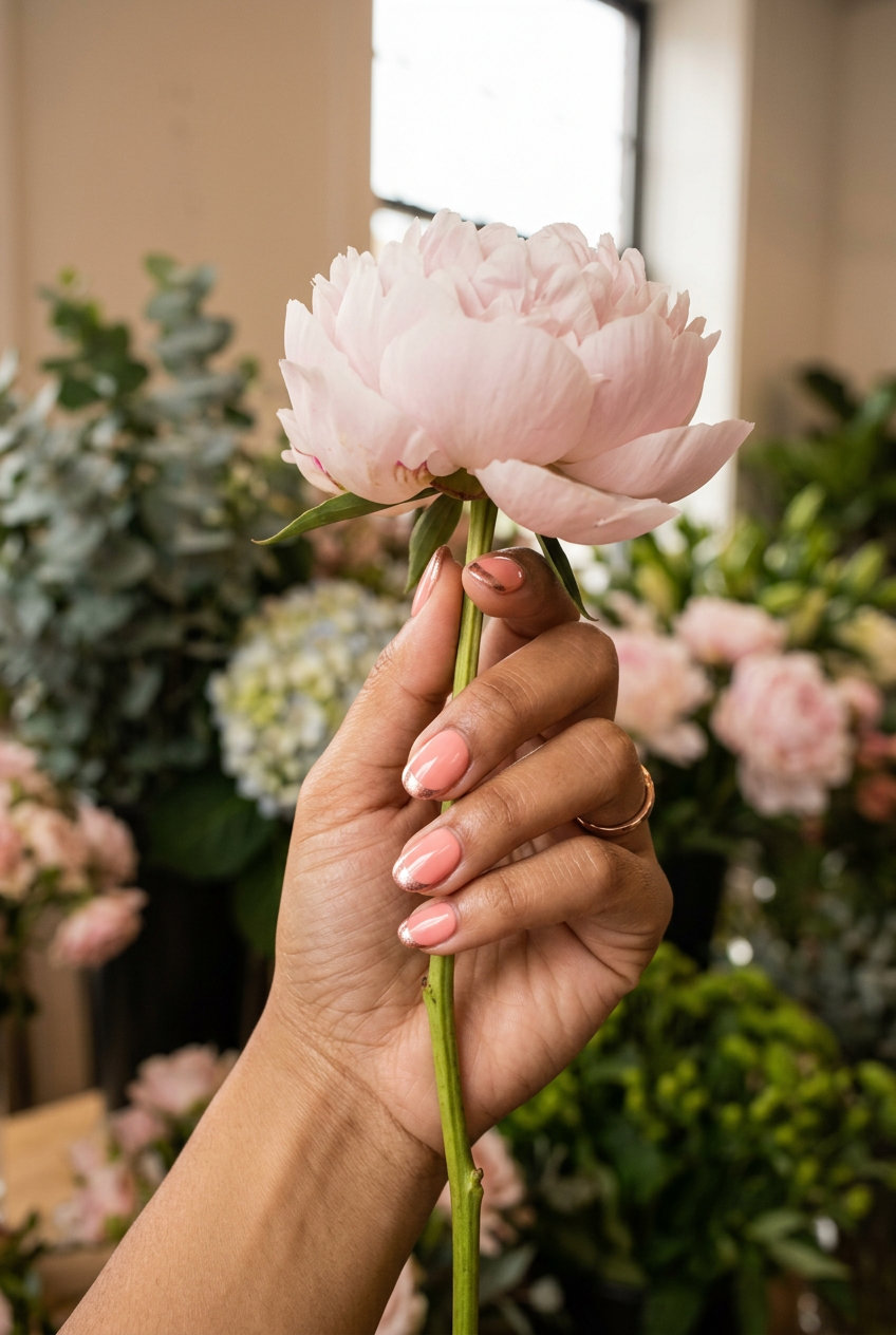 Coral Chrome Accent Nails 2026 | Glamorous Party Coral chrome accent nails with rose gold shimmer for shell summer nails 2026.