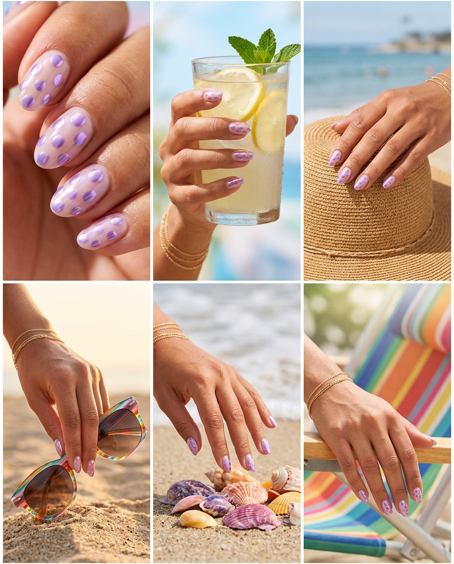Galaxy Dot Chrome Nails 2026 | Cosmic Stiletto Galaxy dot chrome stiletto nails with iridescent lavender shifts for shell summer nails 2026.