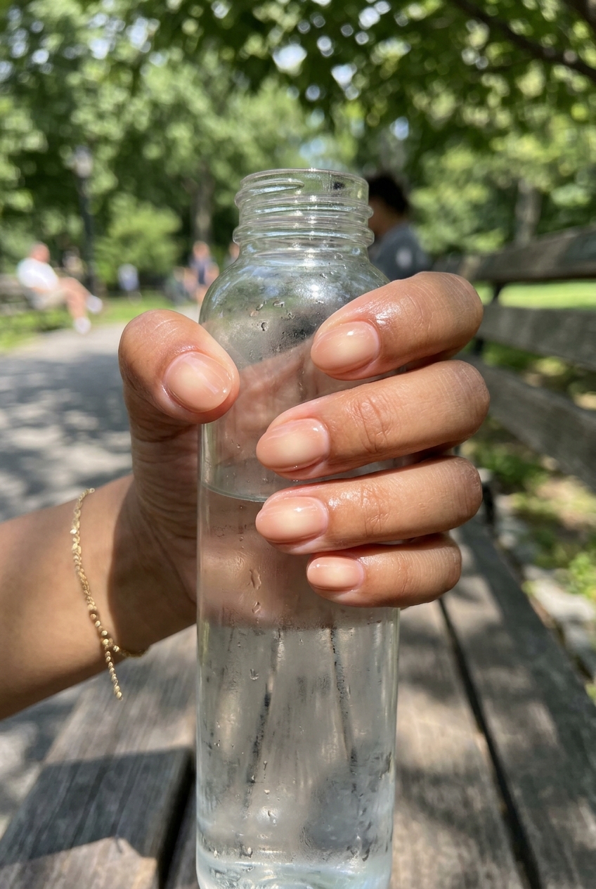 Short oval summer nails 2026: Nude Aura Gradient Glow for daily wear. Subtle luminous nude blend.