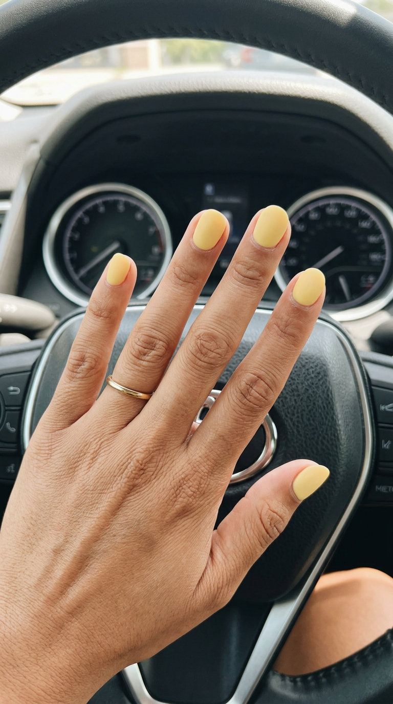 Short Round Summer Nails 2026: Matte Butter Yellow Short round summer nails 2026: Matte butter yellow for daily wear and work.