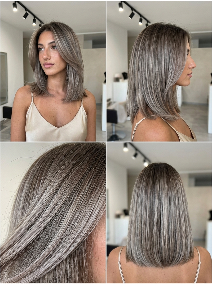Silver Oyster Mushroom Brown Color Melt 2026 long silver oyster mushroom brown color melt with metallic ash blonde for glamorous events