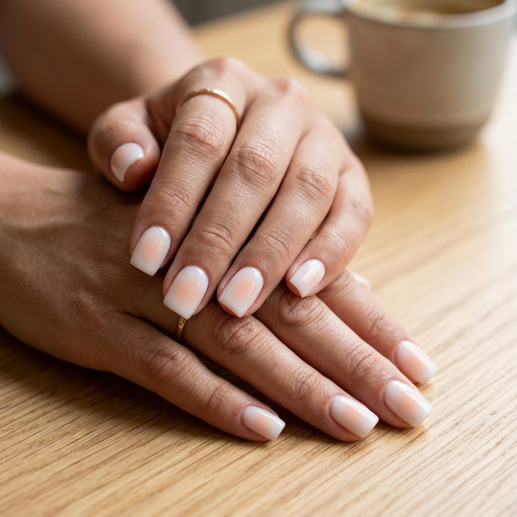 Ethereal aura milky square nails for daily wear & work, simple summer acrylic nail designs 2026.
