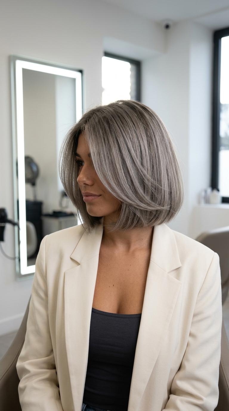 Chic Italian Bob: Smoky Ash Blonde 2026 chin-length smoky ash blonde Italian bob with ash root smudge for summer