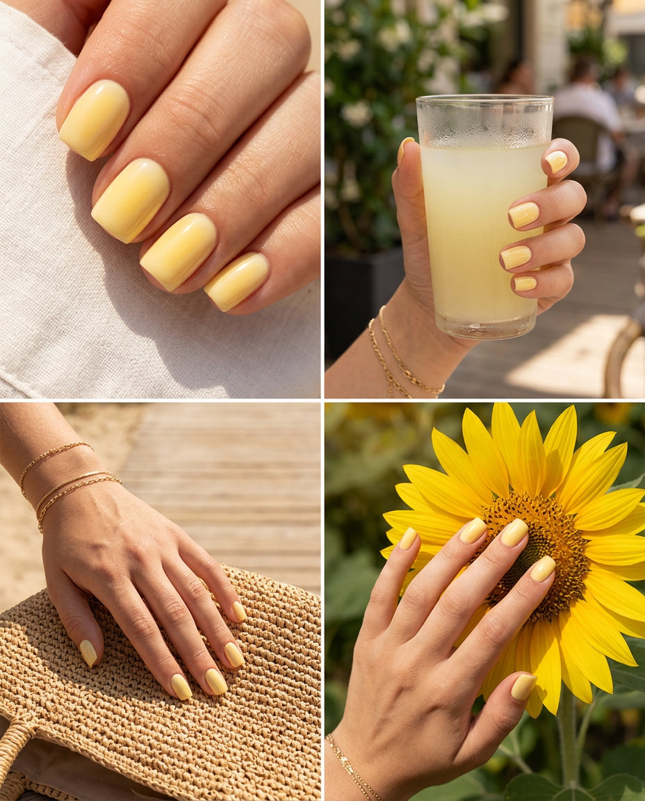 Butter Yellow Aura Nails 2026: Playful & Warm Sunny butter yellow aura nails for casual days or picnics in 2026, with a soft blend.