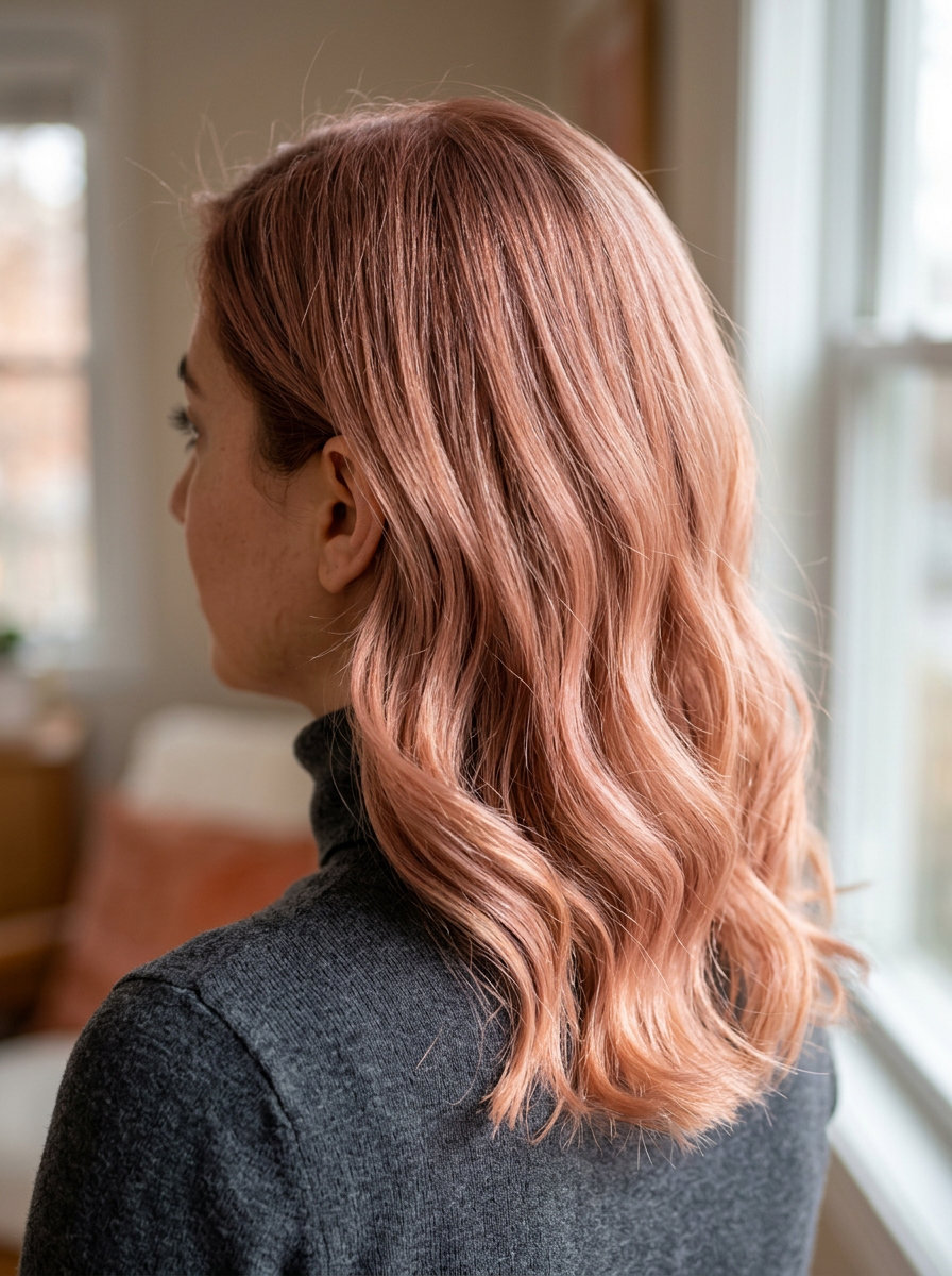 Strawberry Syrup Auburn Color 2026 long light pink-red auburn double process with face-framing layers — romantic, delicate