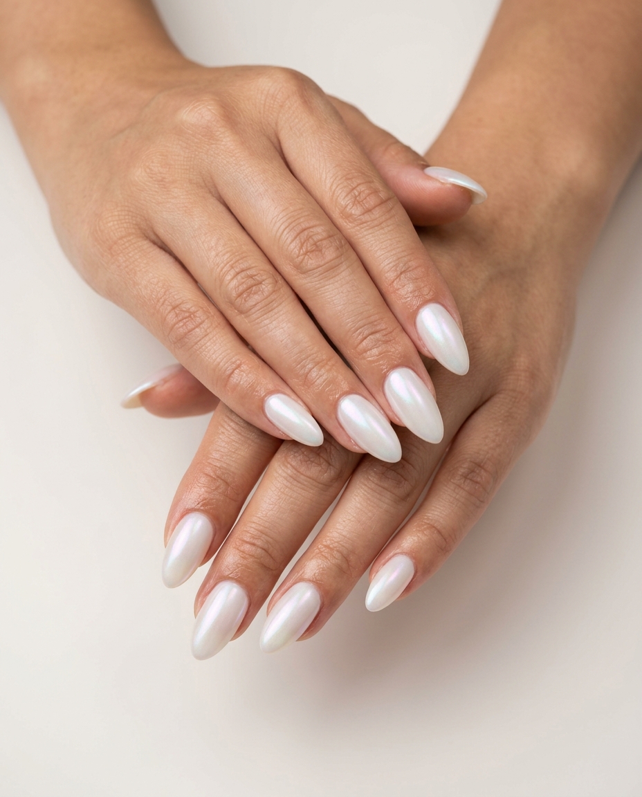 Milky Pearlescent Nails 2026 | Elegant Formal Style Milky pearlescent glow nails for summer classy nails 2026, ideal for wedding guests or formal occasions.