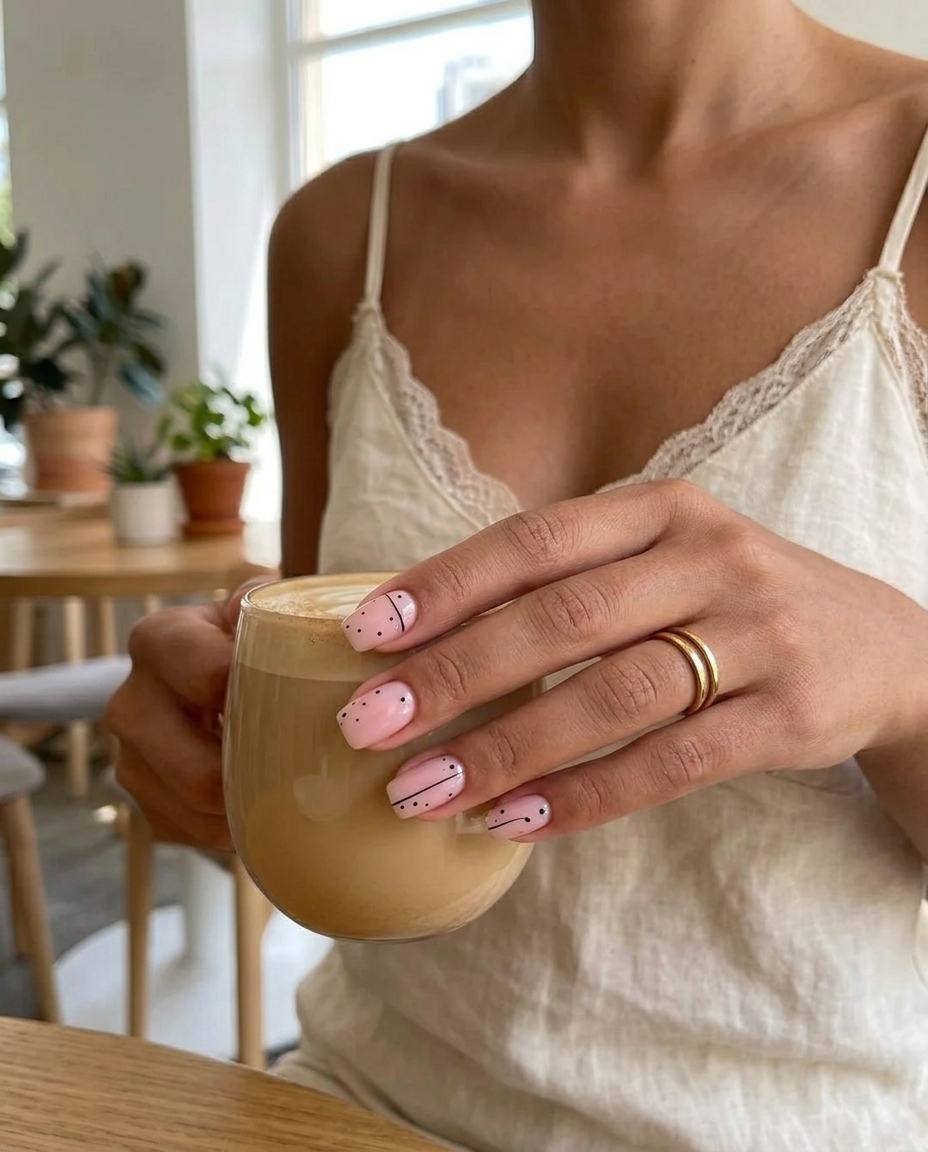 Pink dotted minimalist nails for summer classy nails 2026, perfect for daily wear or casual chic.
