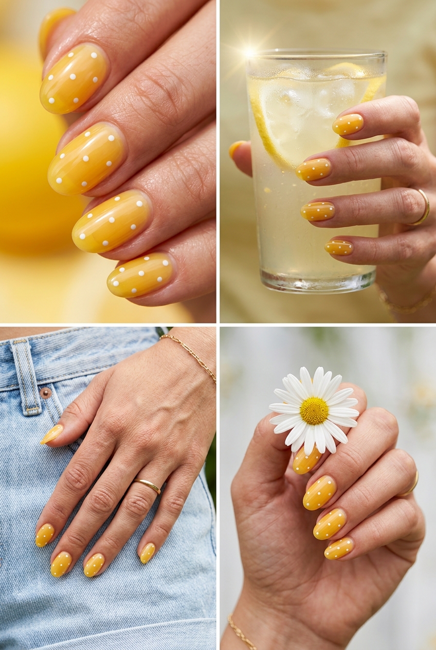 Sunny Yellow Jelly Dots Oval nails: playful and sweet for summer colorful nails designs 2026.