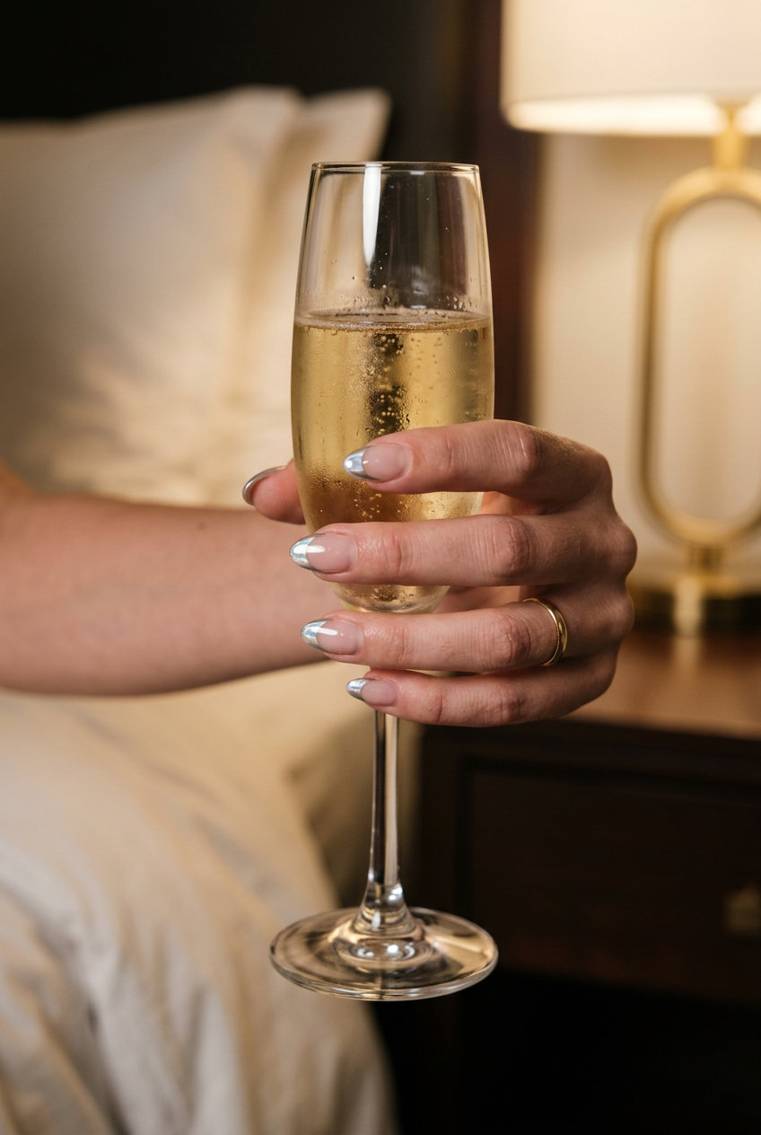 Cosmic Chrome French Tips 2026: Festival Chic Cosmic chrome French tips on short squoval nails for festivals and vacation. Summer dip nails 2026.