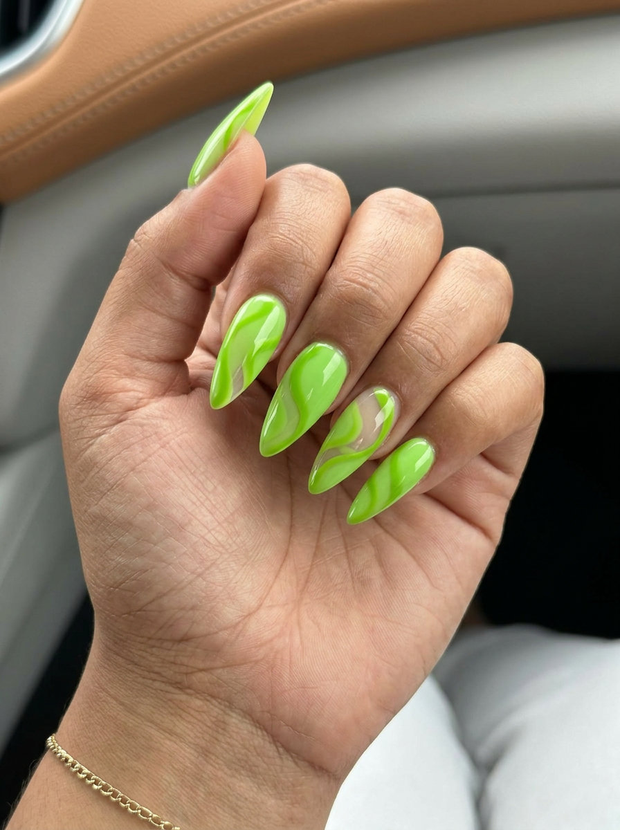 Lime Swirl Nails 2026: Zen Garden Chic Zen garden lime swirl dip nails for casual vacation and everyday chic. Summer dip nails 2026.