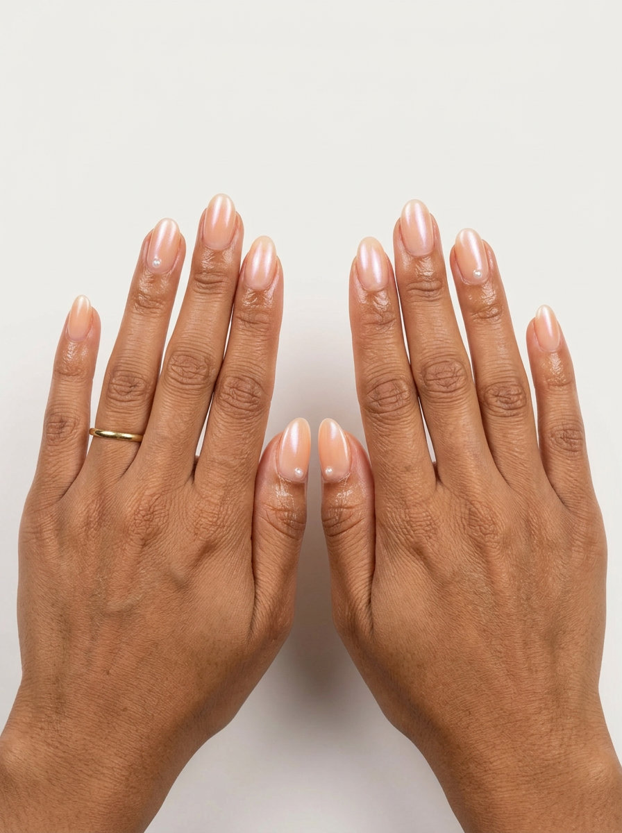 Apricot Glazed Donut Nails 2026 Apricot Glazed Donut nails: milky apricot sheer gel with pearlescent shimmer, perfect for clean girl style summer fruits nail art 2026.